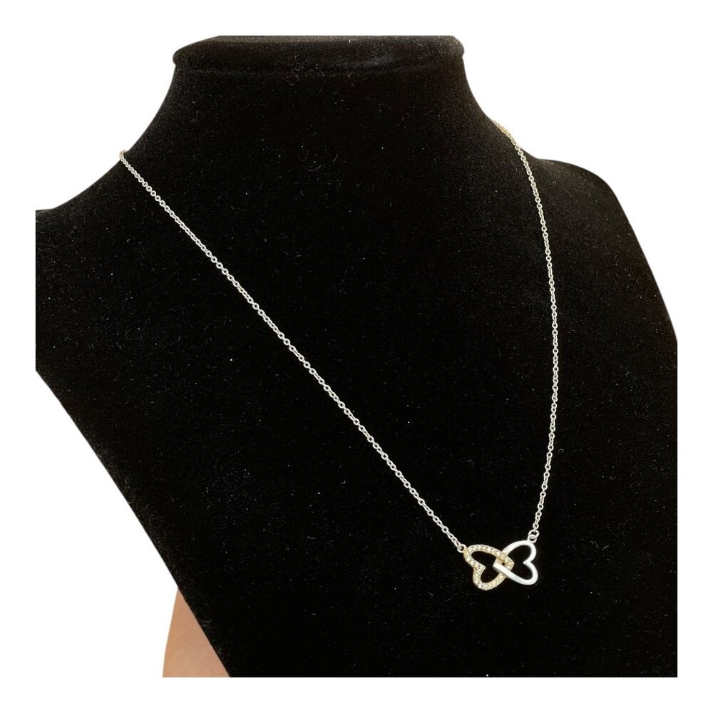 Sterling Silver Double Heart Necklace – Interlocking Hearts Pendant with Cubic Z
